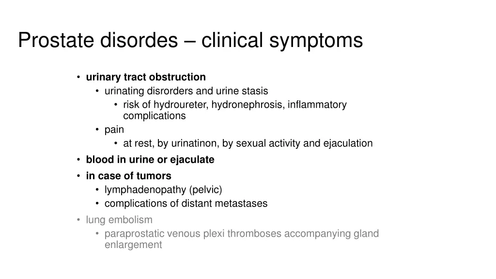 prostate disordes clinical symptoms