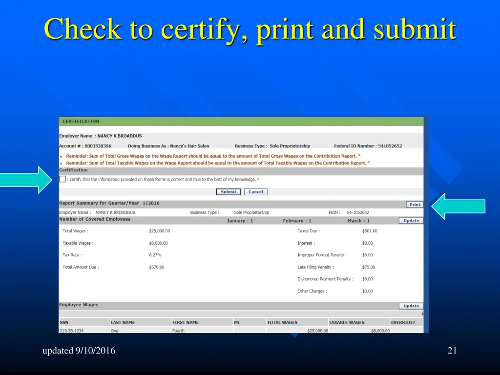 check to certify print and submit