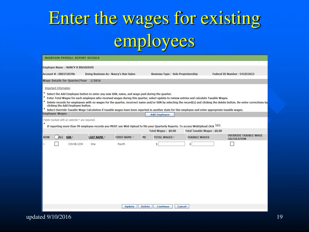 enter the wages for existing employees