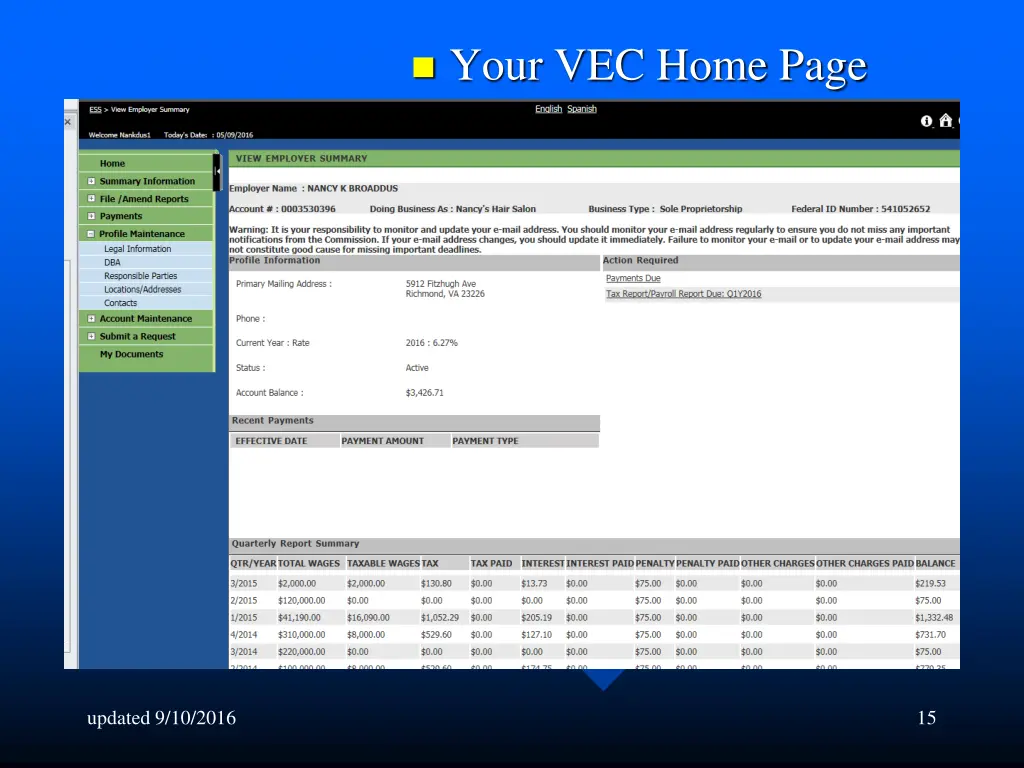 your vec home page