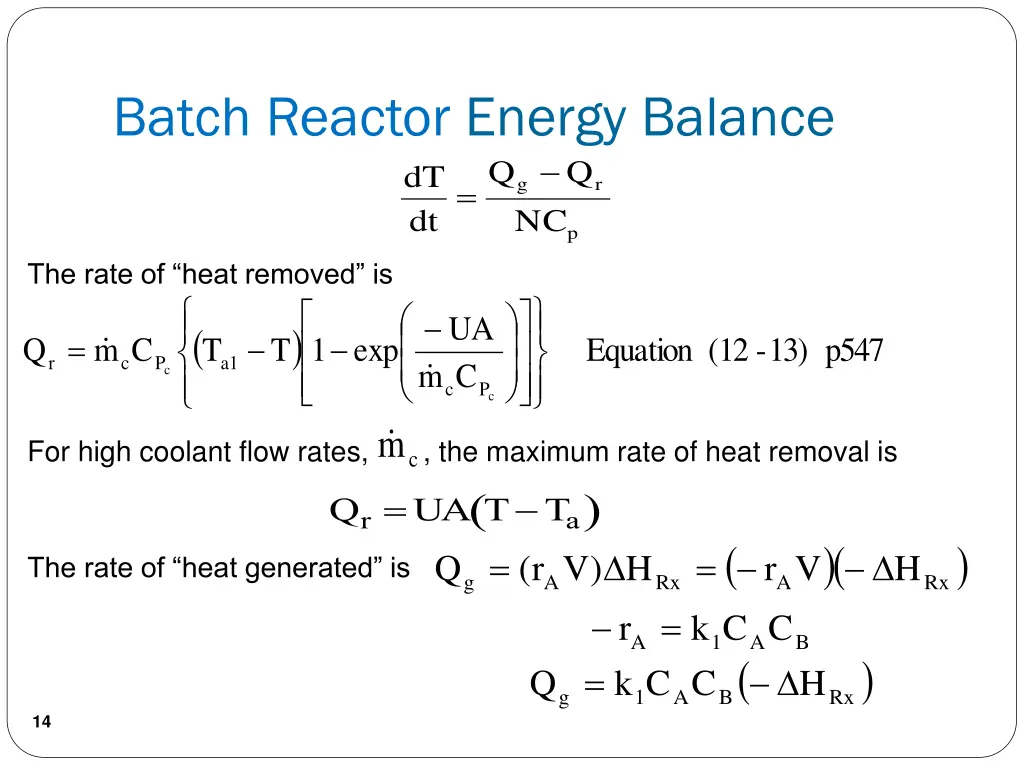 batch reactor energy balance 1
