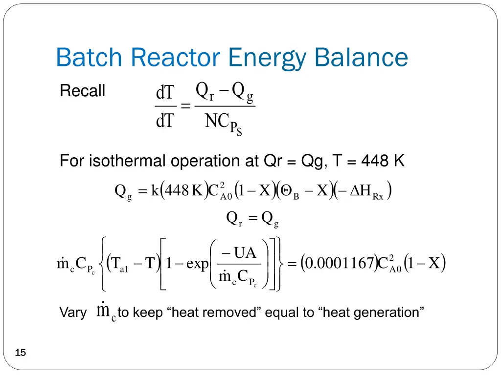batch reactor energy balance 2