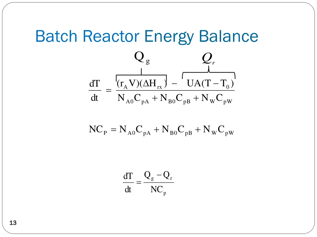 batch reactor energy balance