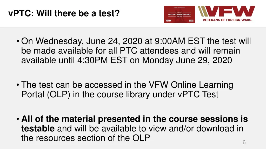 vptc will there be a test