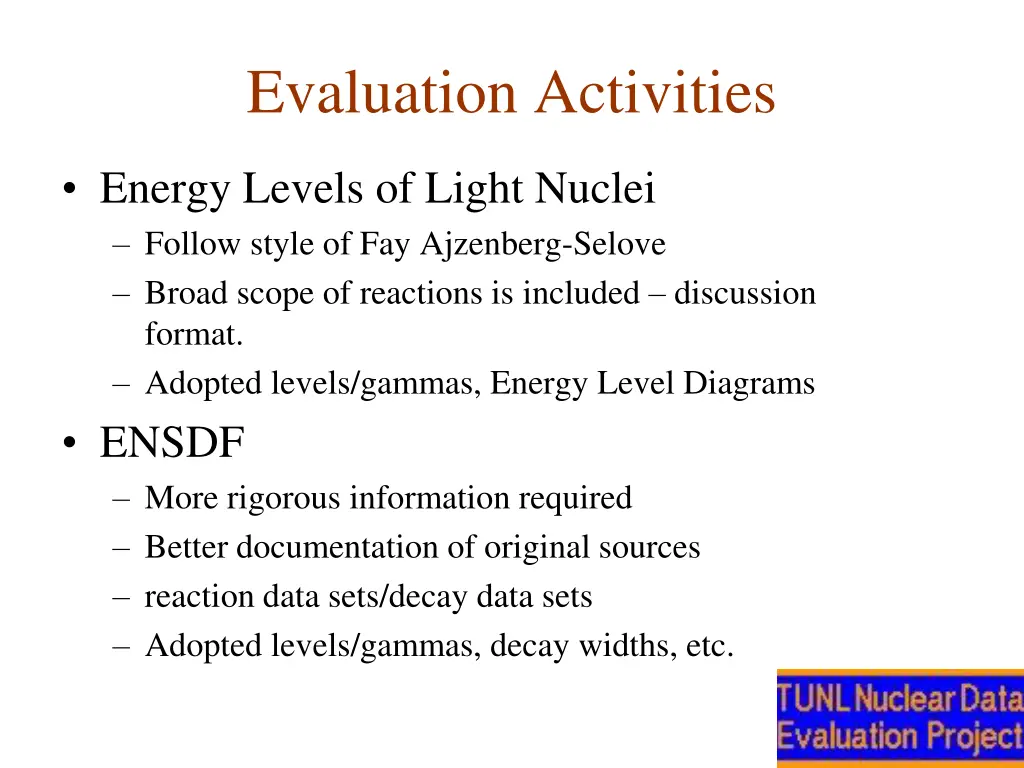 evaluation activities