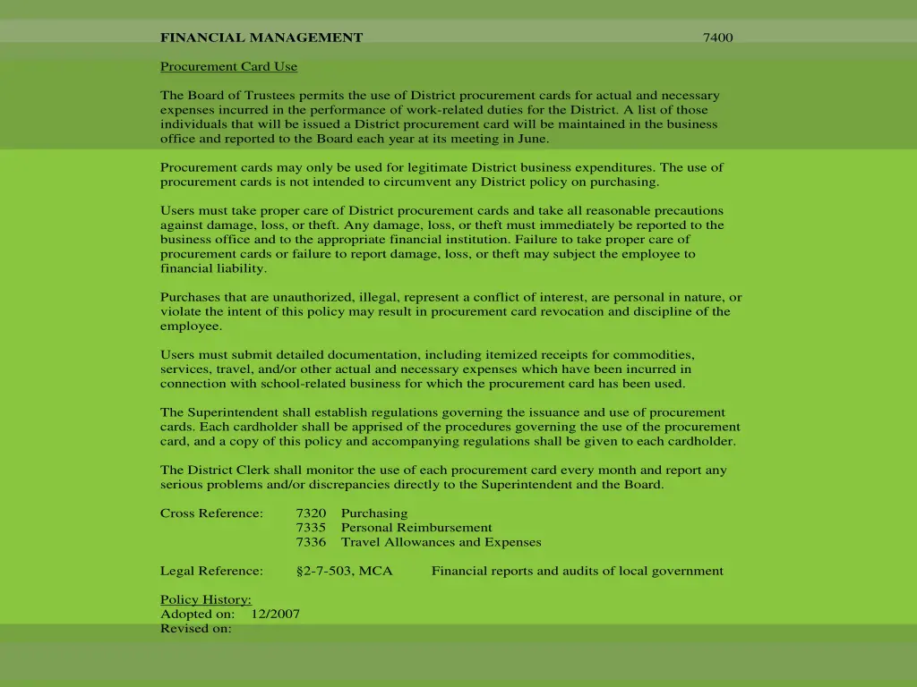 financial management procurement card