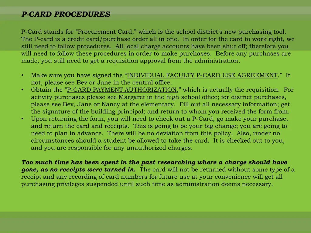 p card procedures