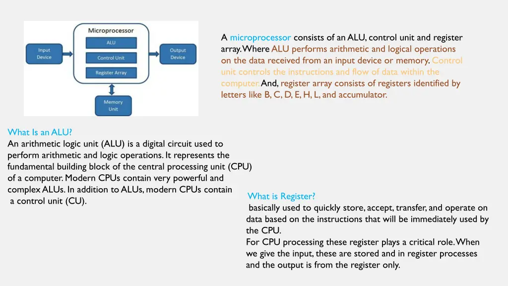 a microprocessor consists of an alu control unit