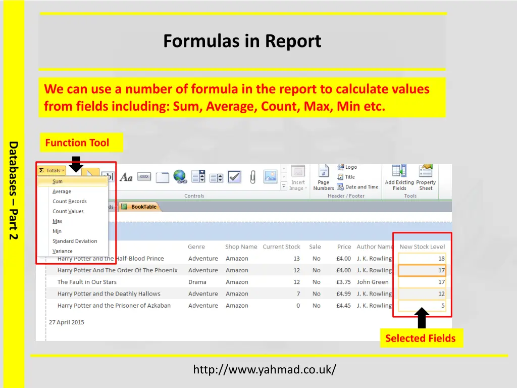 formulas in report