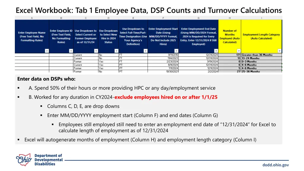 excel workbook tab 1 employee data dsp counts