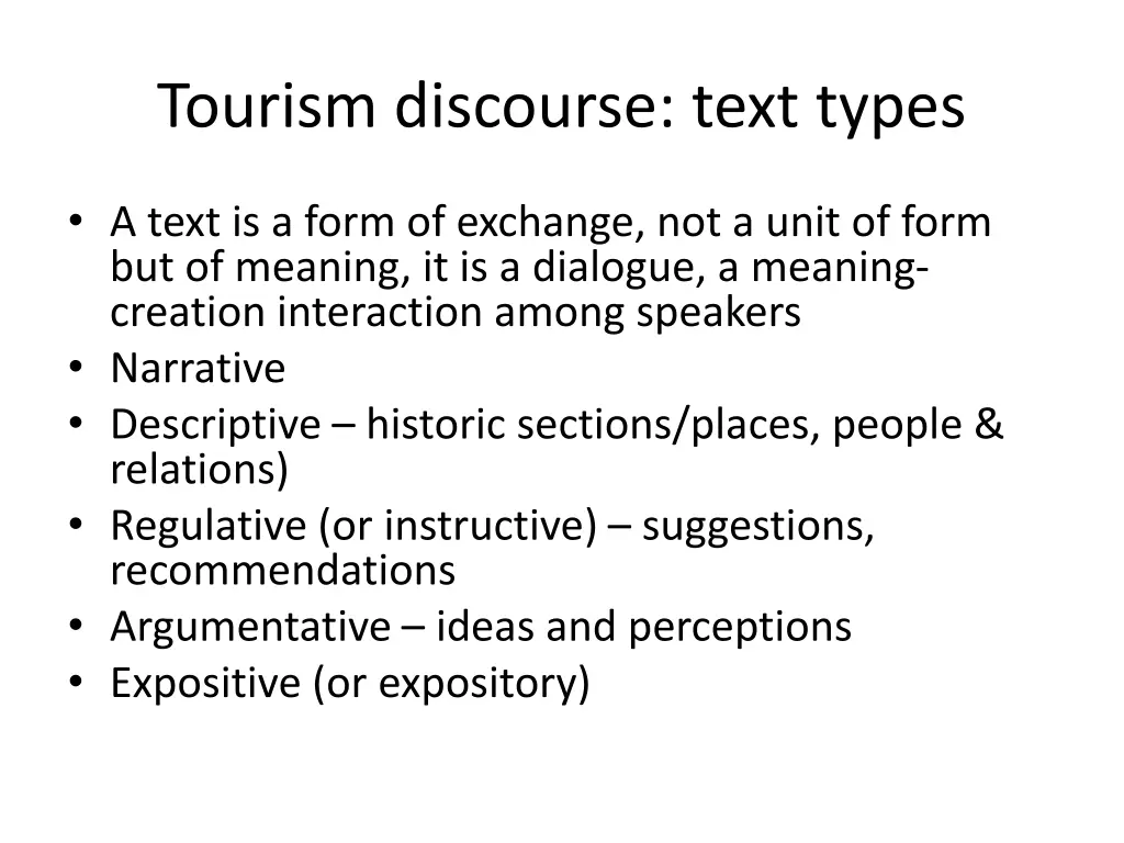 tourism discourse text types