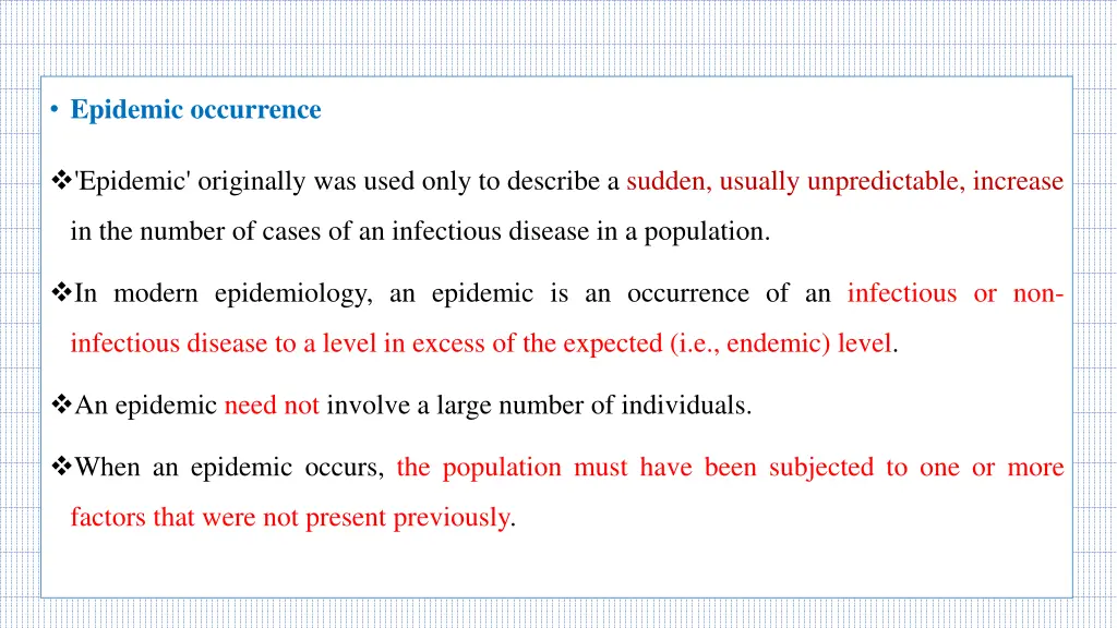 epidemic occurrence