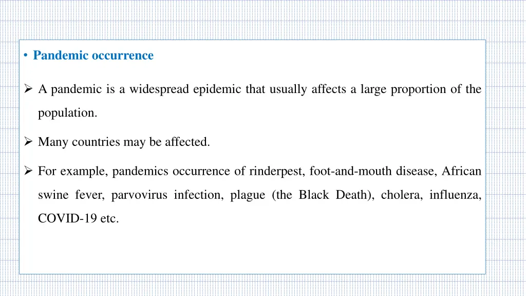 pandemic occurrence