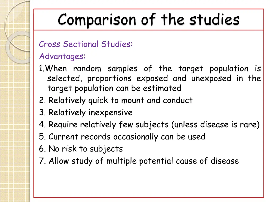 comparison of the studies