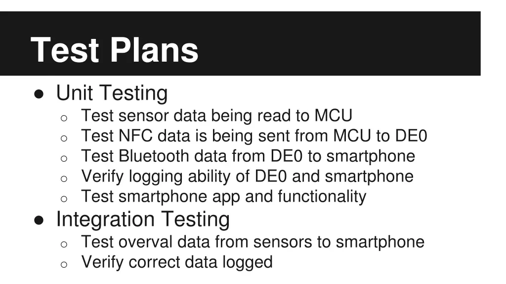 test plans unit testing o test sensor data being
