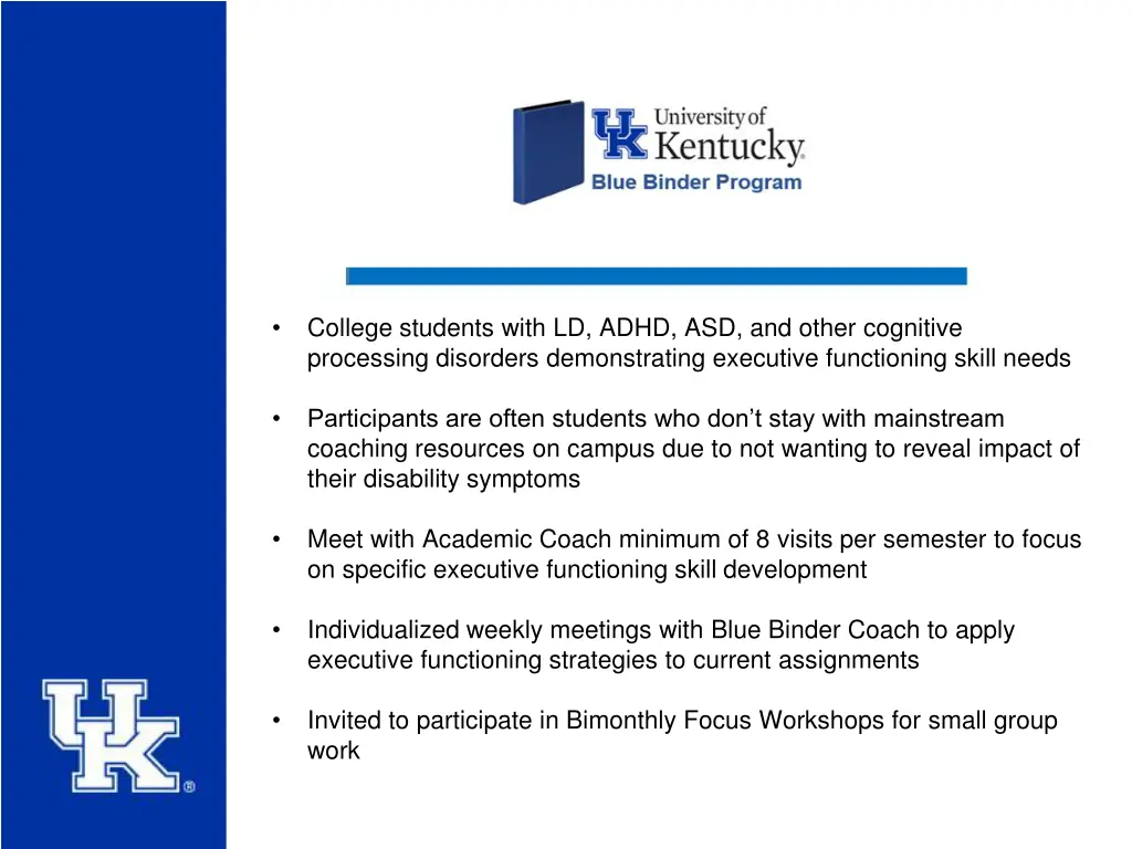 overview of blue binder program
