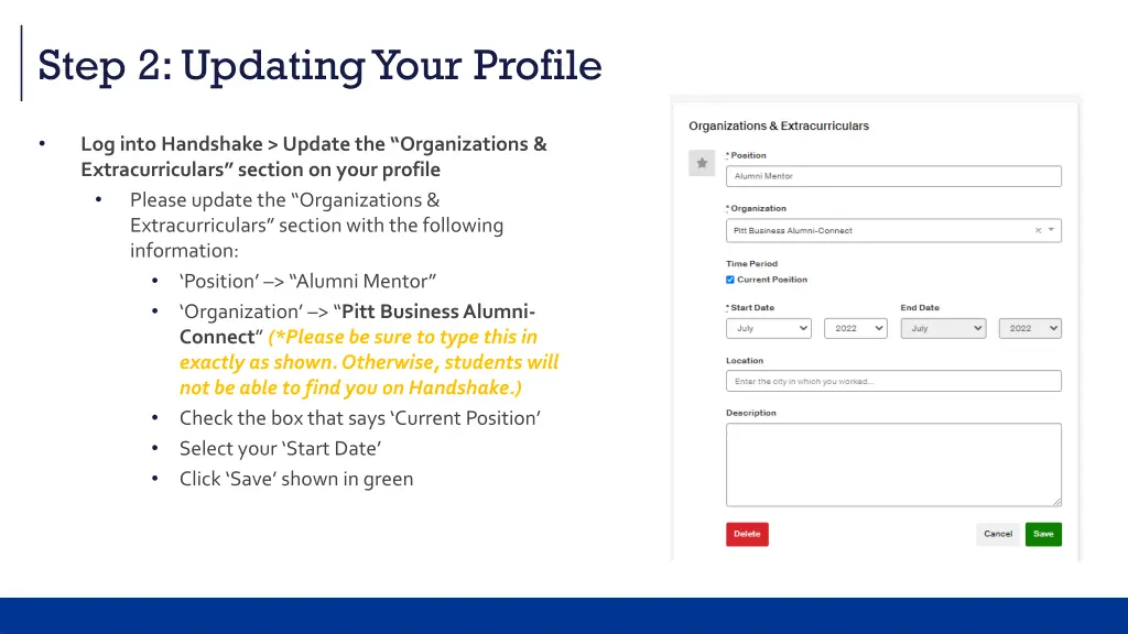 step 2 updating your profile