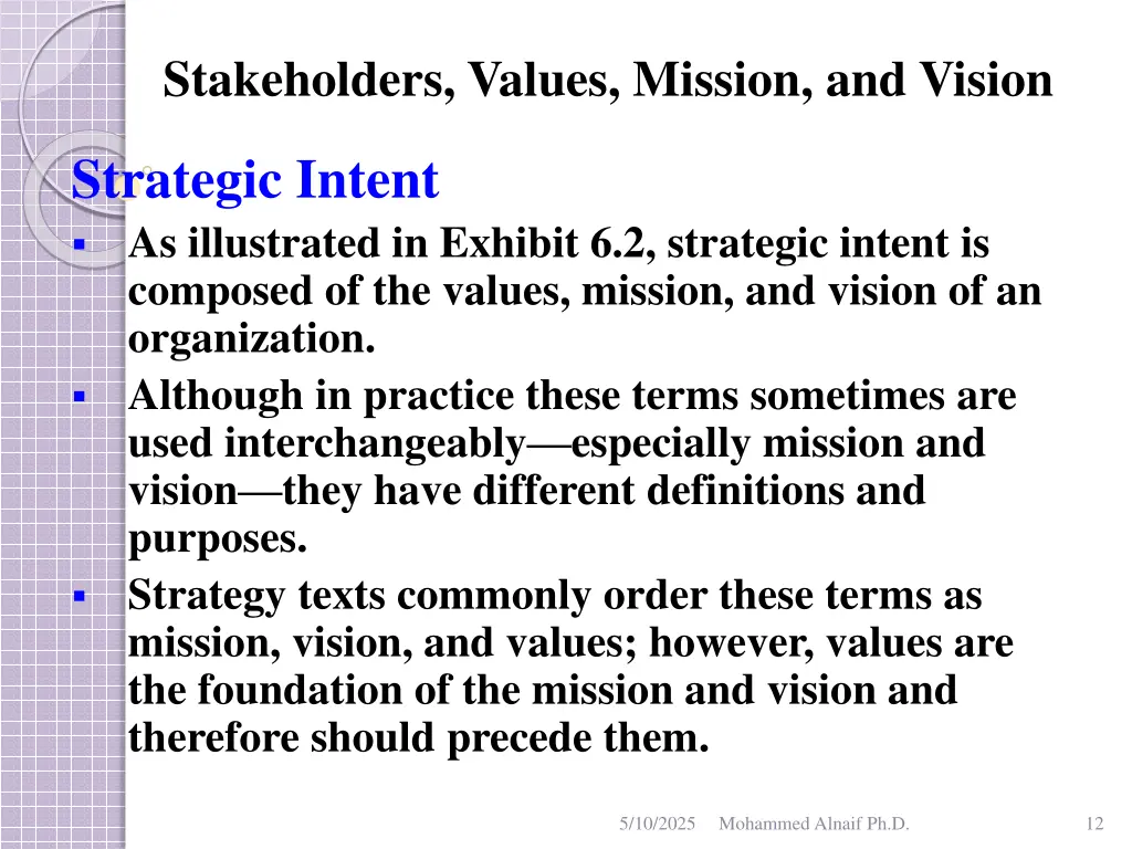 stakeholders values mission and vision 10