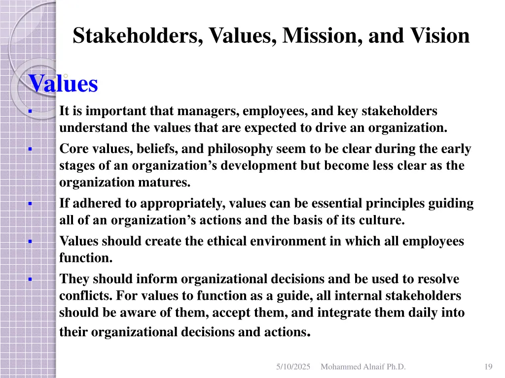 stakeholders values mission and vision 16