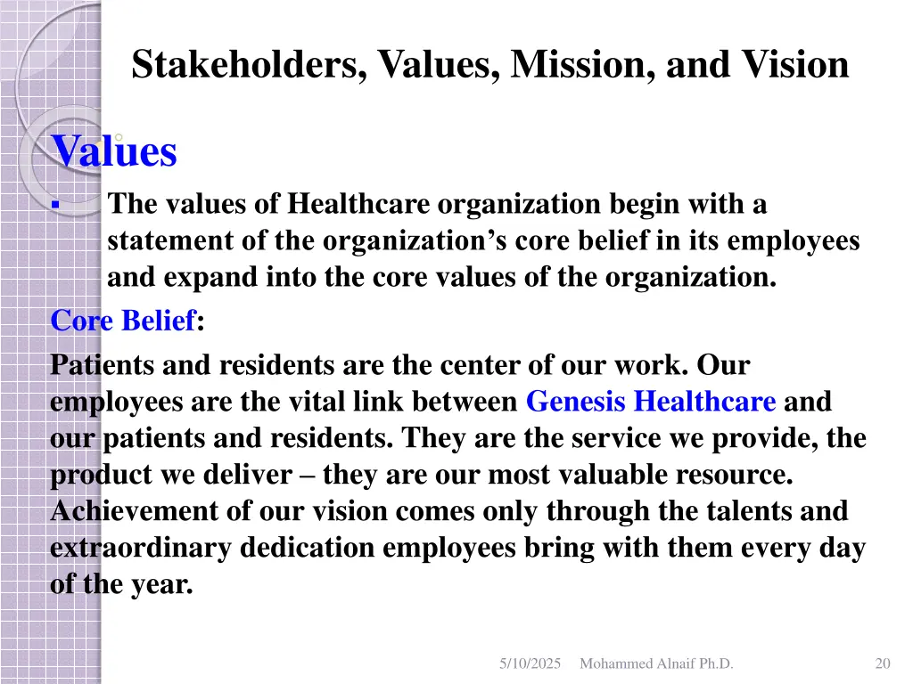 stakeholders values mission and vision 17