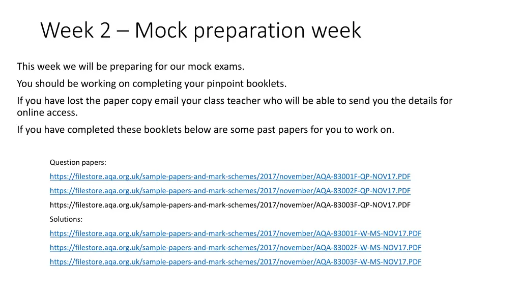 week 2 mock preparation week this week we will