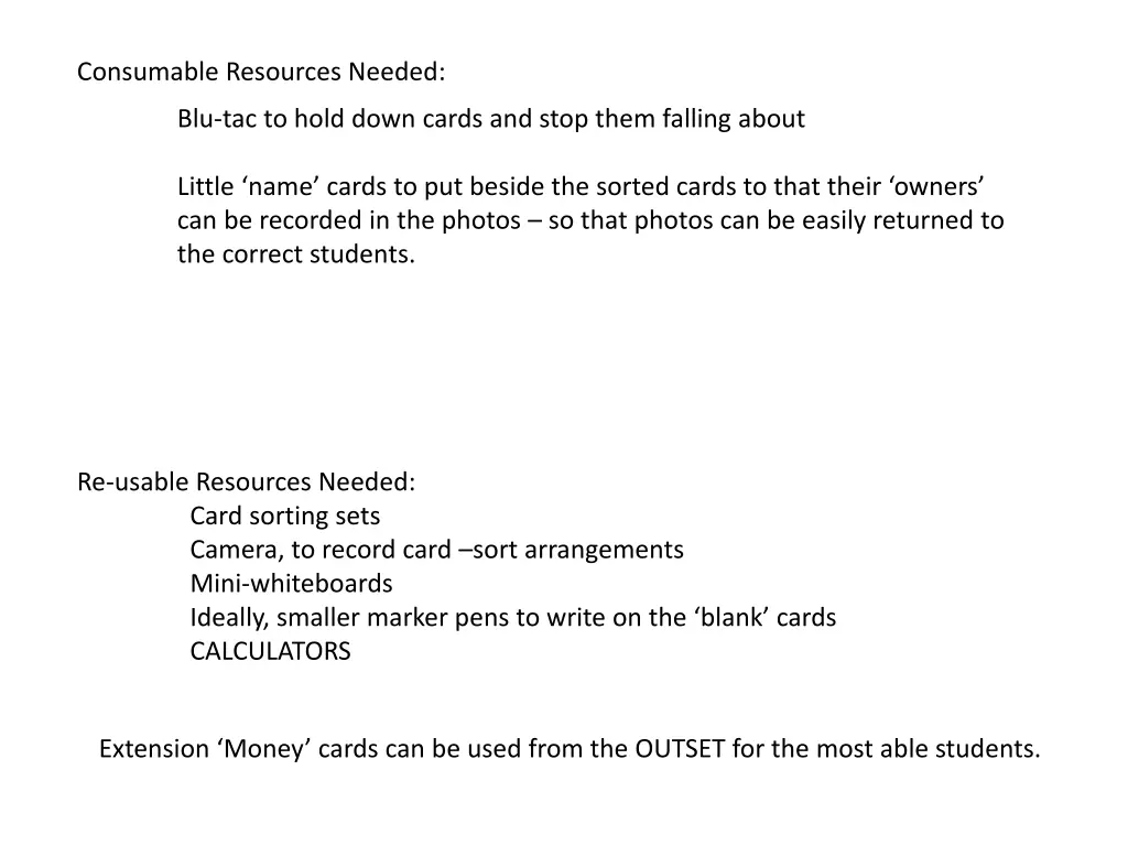 consumable resources needed