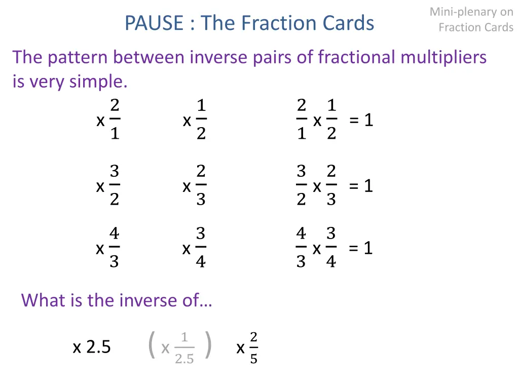 mini plenary on fraction cards