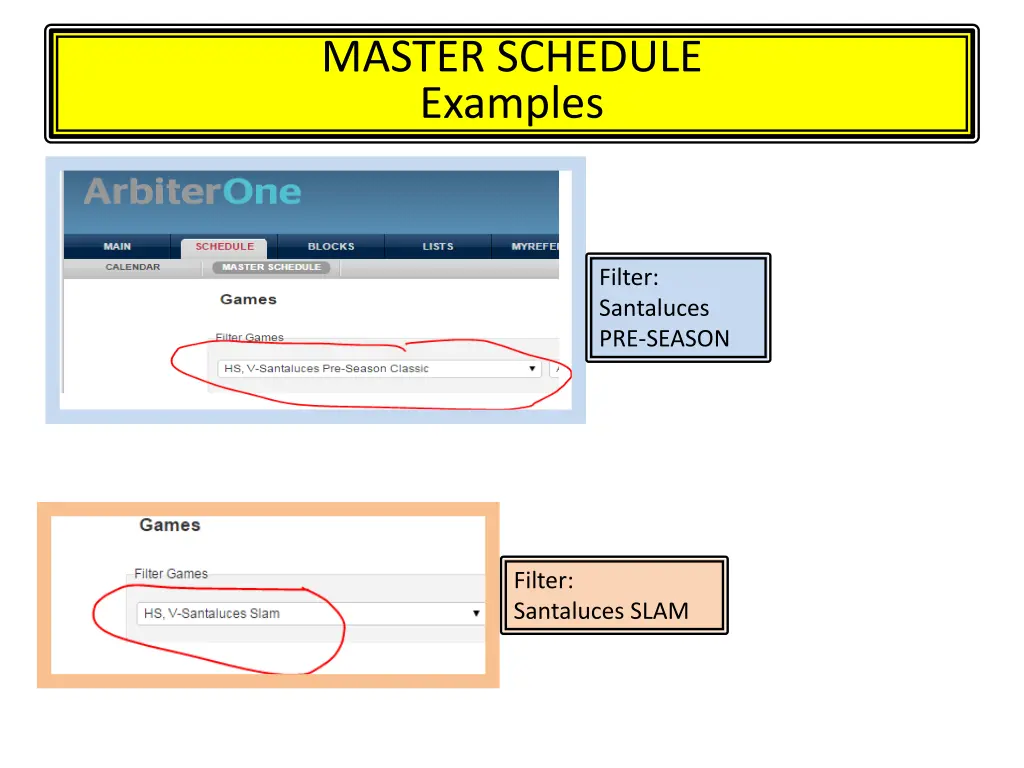 master schedule examples