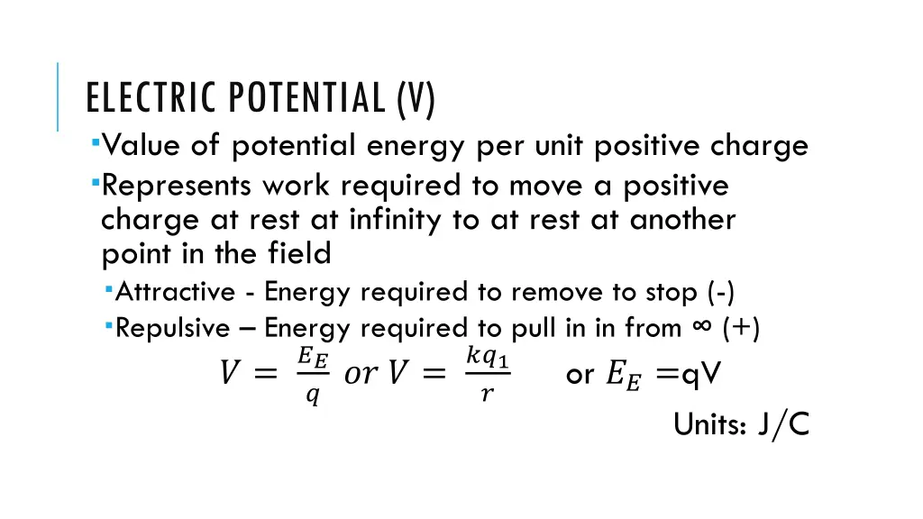 electric potential v value of potential energy