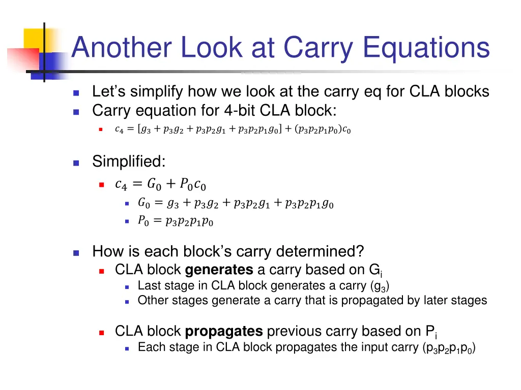 another look at carry equations