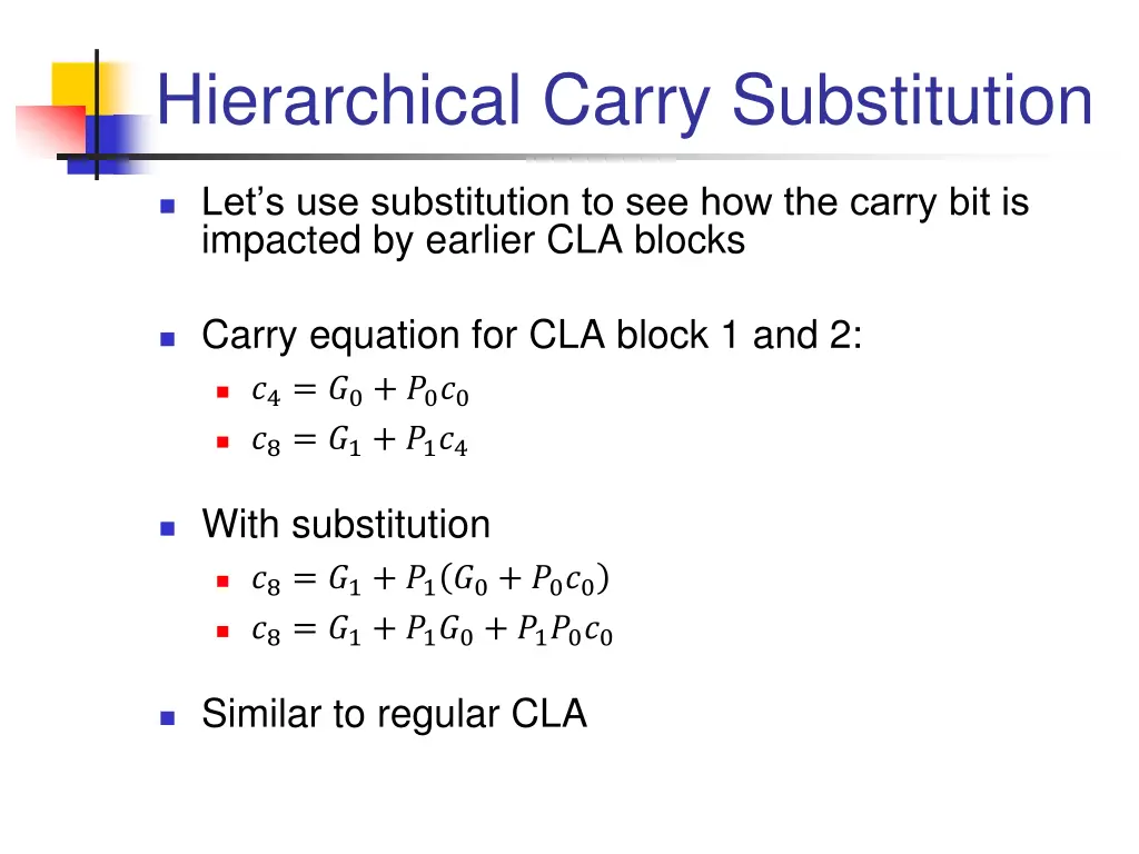 hierarchical carry substitution