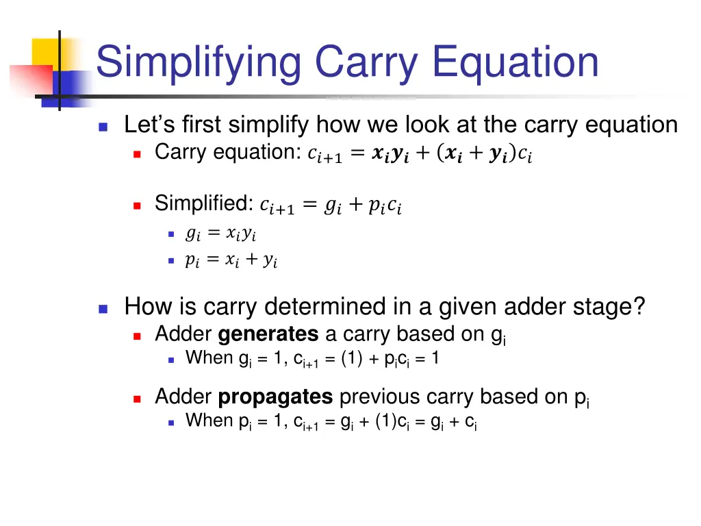 simplifying carry equation
