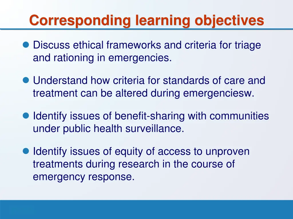 corresponding learning objectives