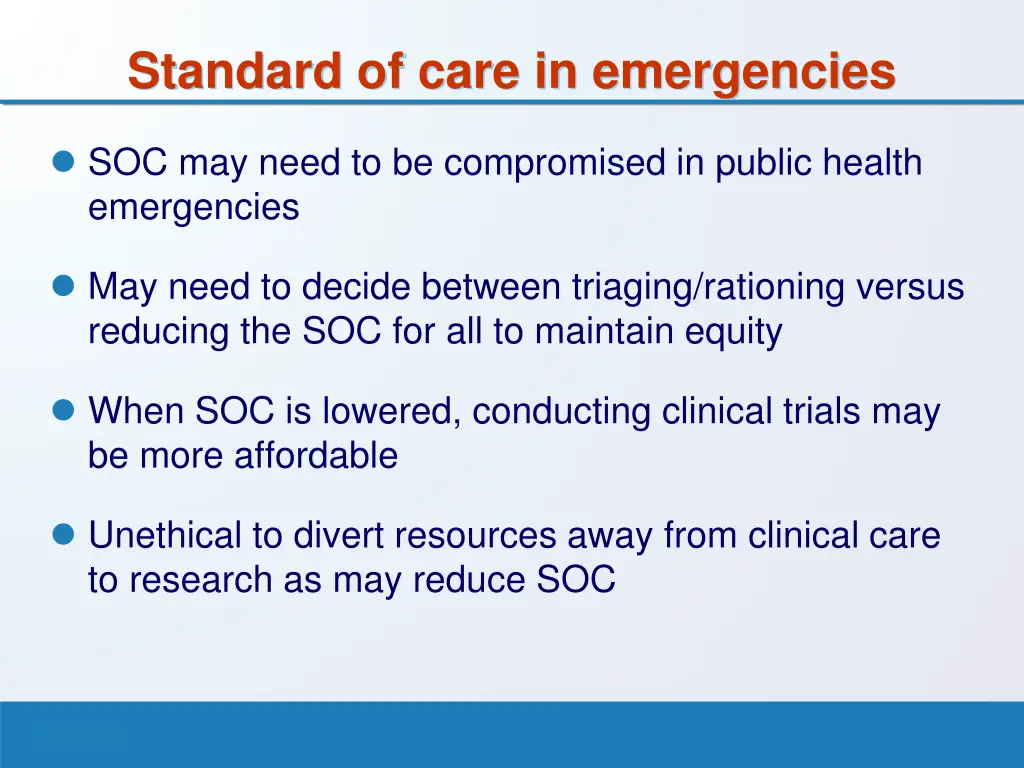 standard of care in emergencies