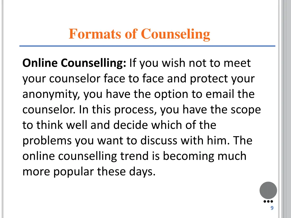 formats of counseling 3