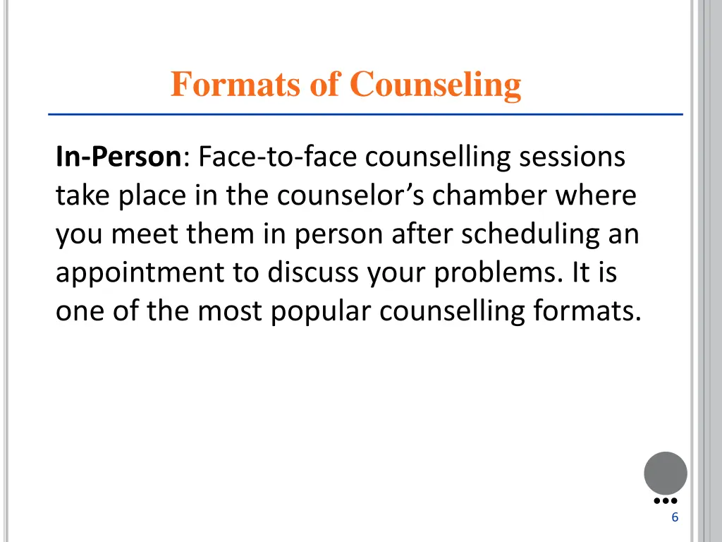 formats of counseling
