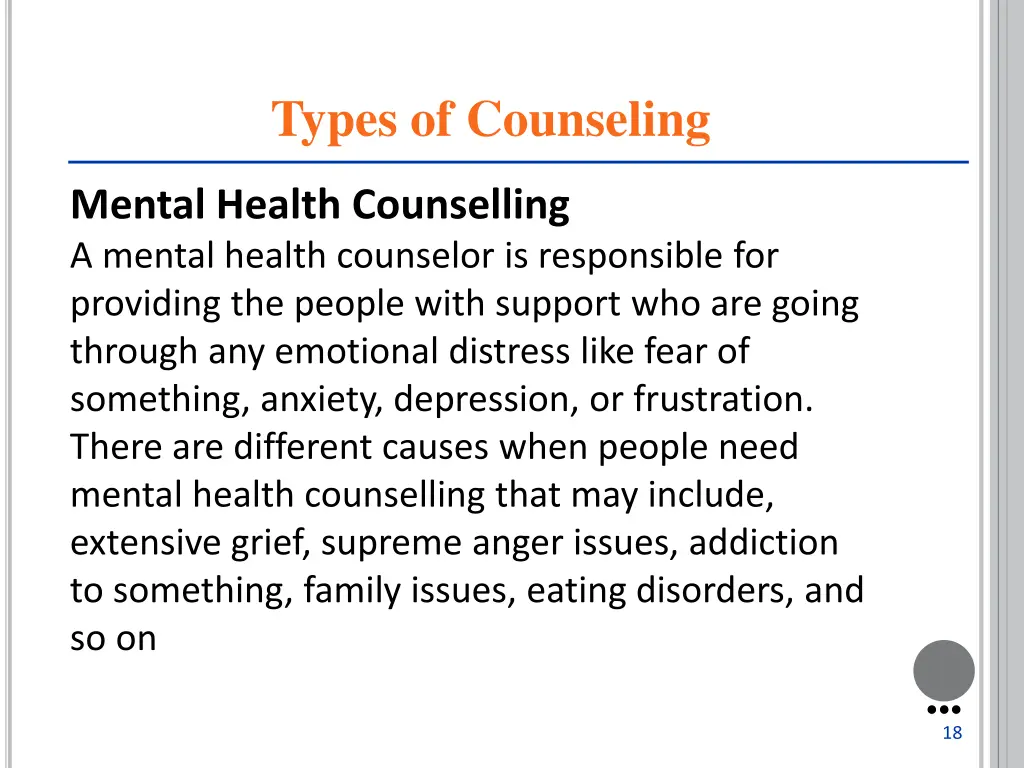 types of counseling
