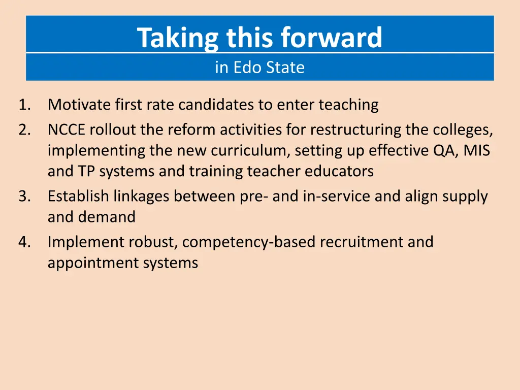 taking this forward in edo state