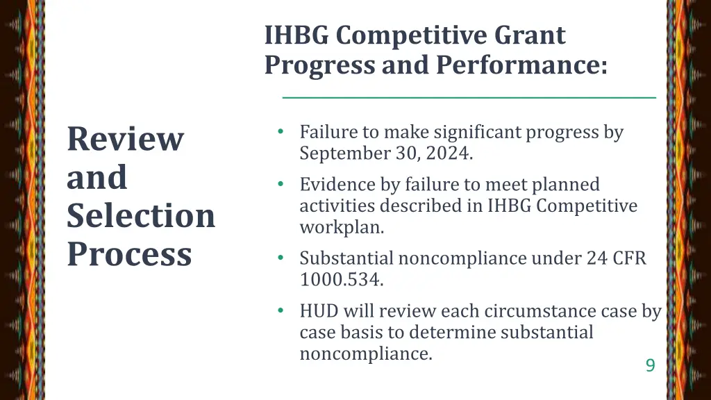 ihbg competitive grant progress and performance