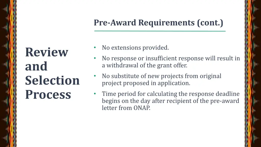 pre award requirements cont