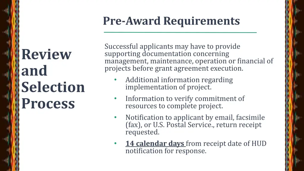 pre award requirements