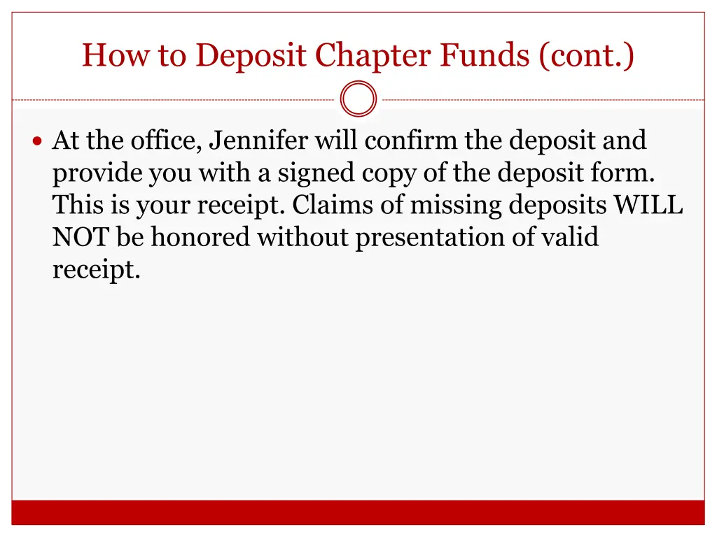 how to deposit chapter funds cont