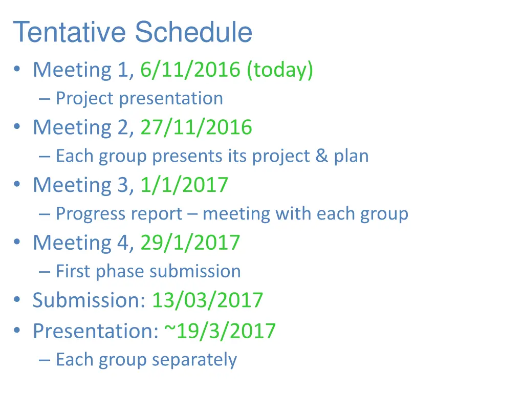 tentative schedule meeting 1 6 11 2016 today