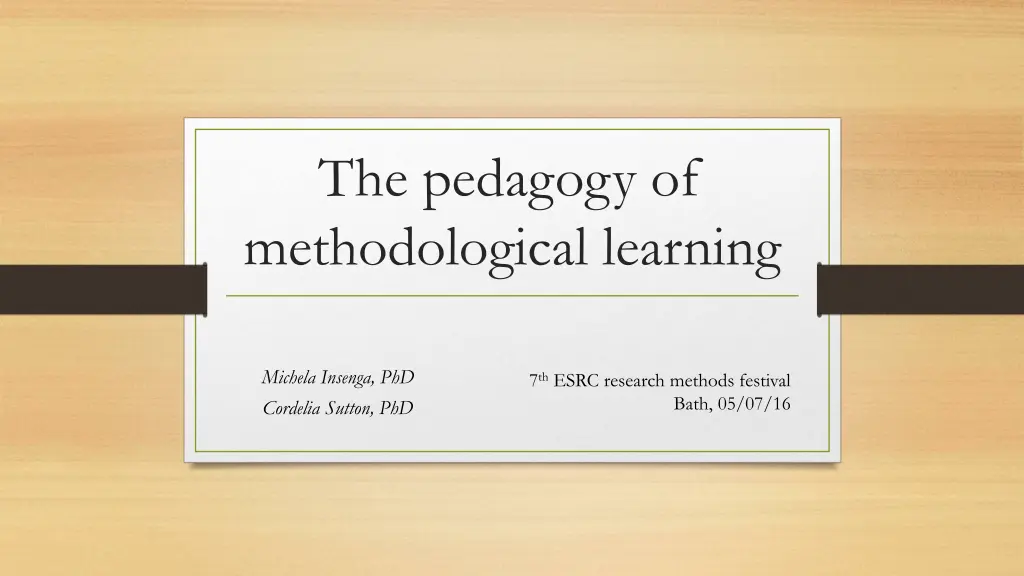 the pedagogy of methodological learning