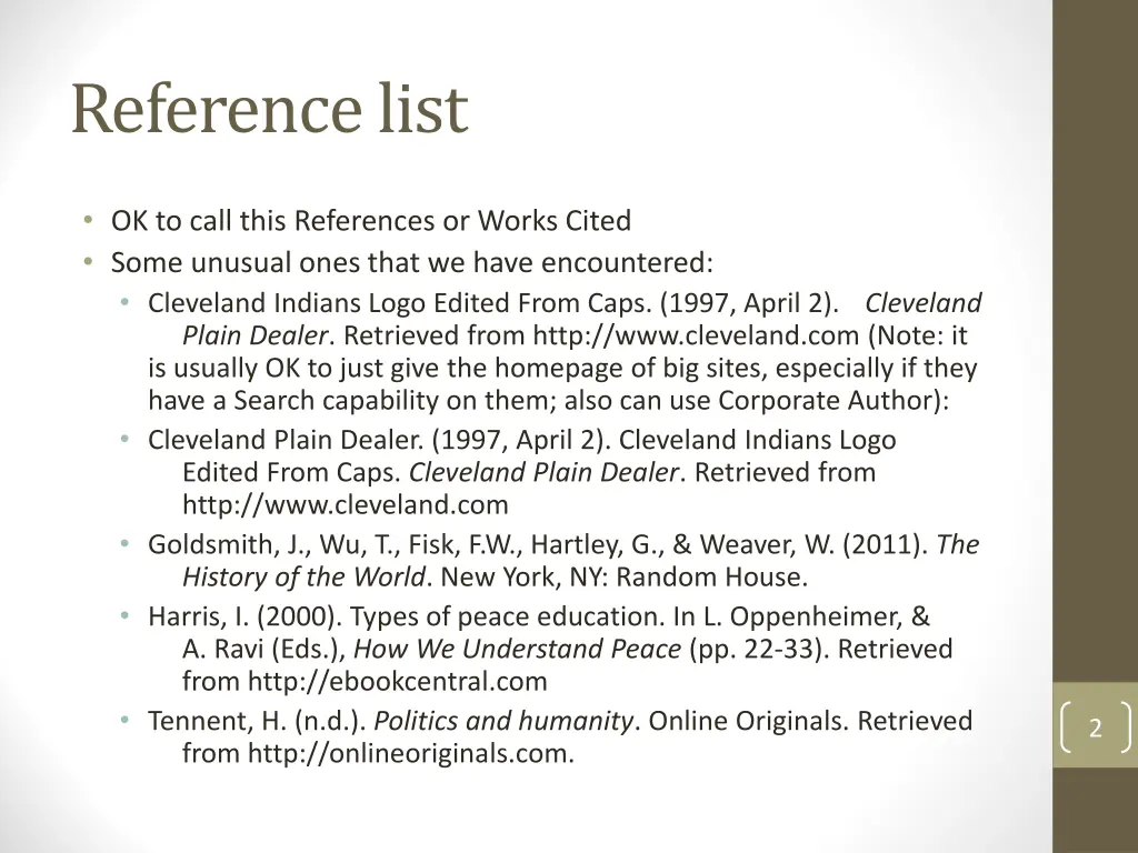 reference list