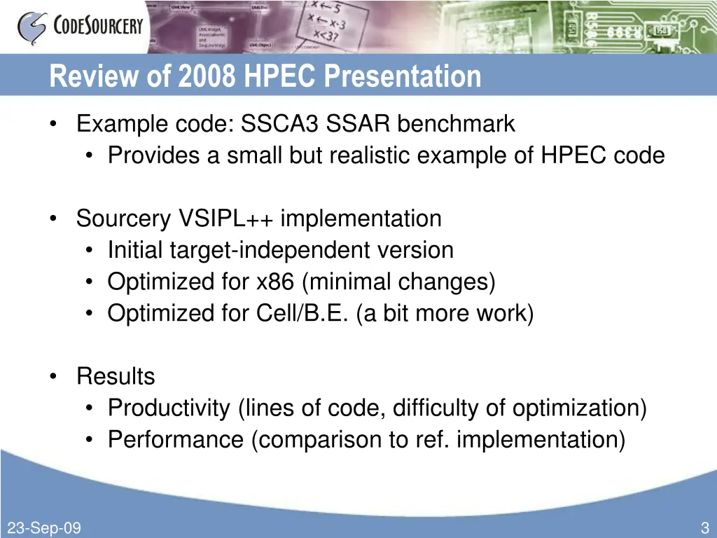 review of 2008 hpec presentation