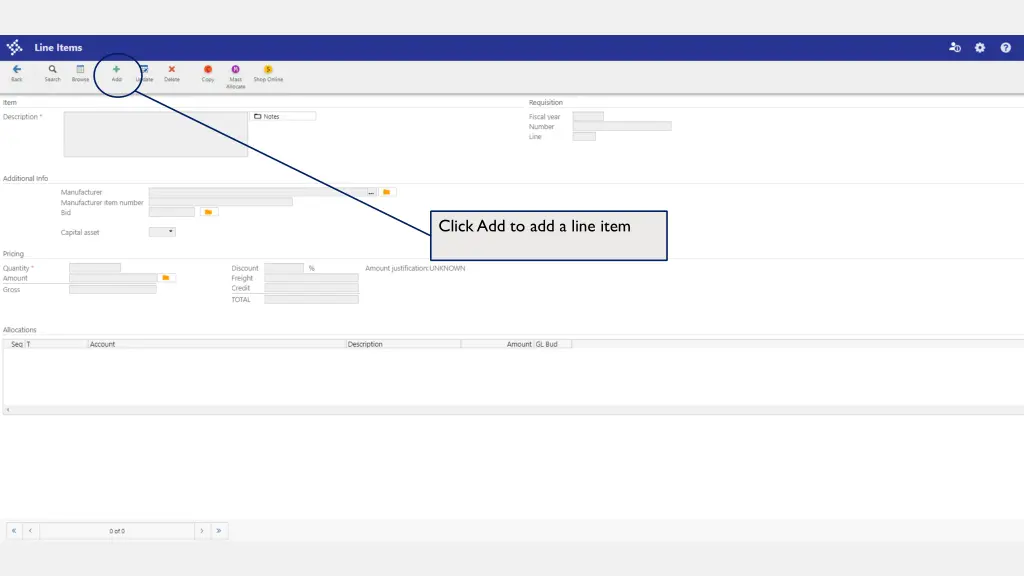click add to add a line item