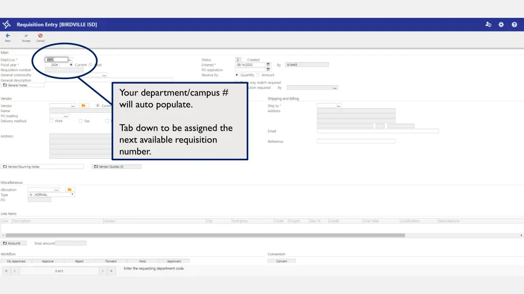 your department campus will auto populate