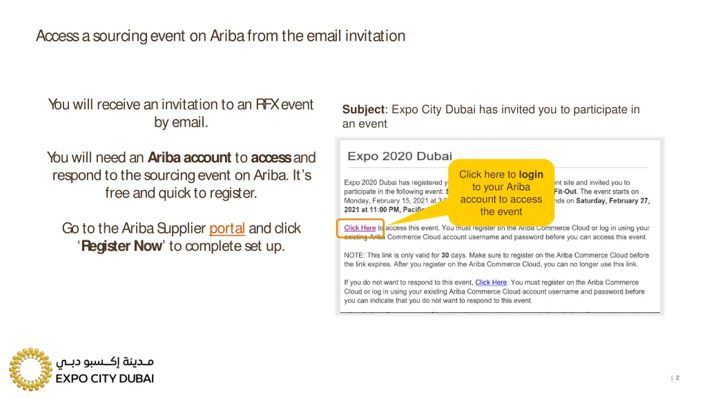 access a sourcing event on ariba from the email