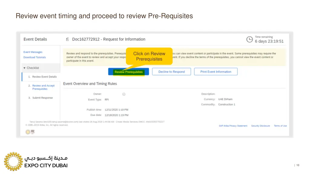 review event timing and proceed to review